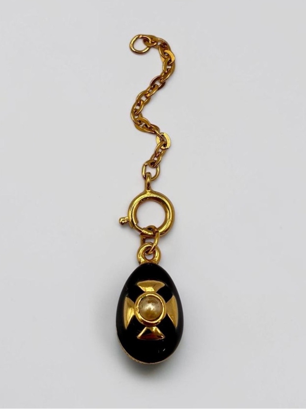 Joan Rivers Black Fabergé Egg Style Maltese Cross Charm Pendant w\Extender
